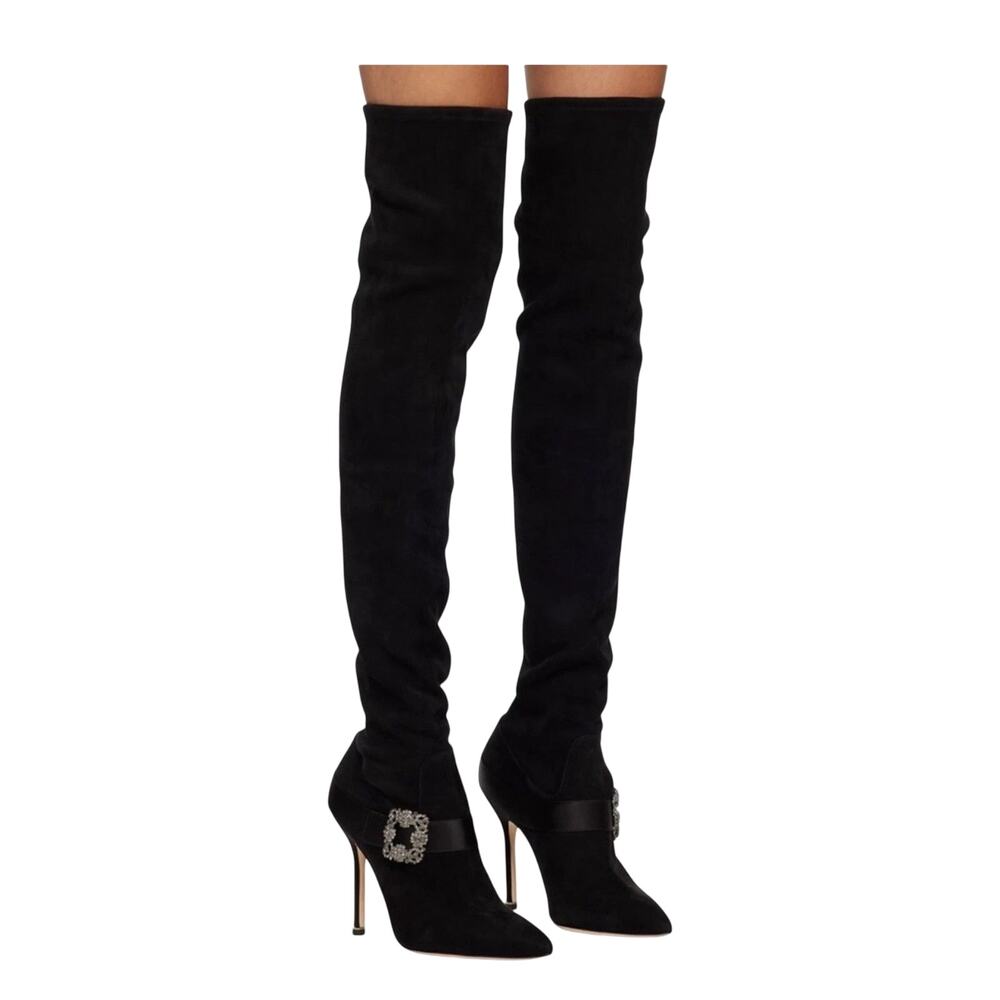 Manolo Blahnik Plinianuthi EU 41 US 11 Black Suede Over The Knee OTK boots NWOB